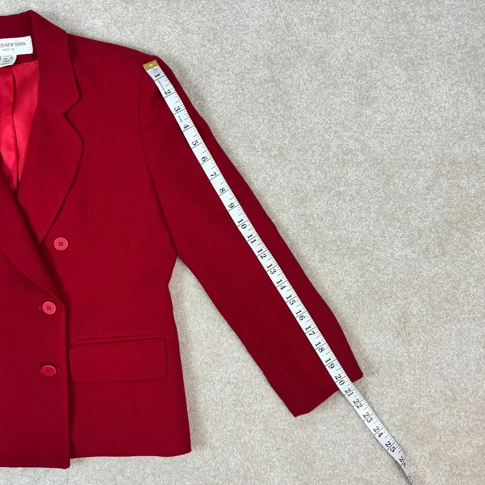 Jones New York Petite Red 100% Wool Double Breasted Vintage Blazer Jacket 8P